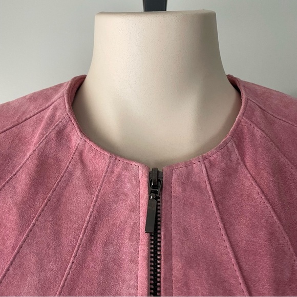 Zipcode Genuine Suede Leather Pink Round Neck Zip Up Barbie Size Small - Picture 9 of 12